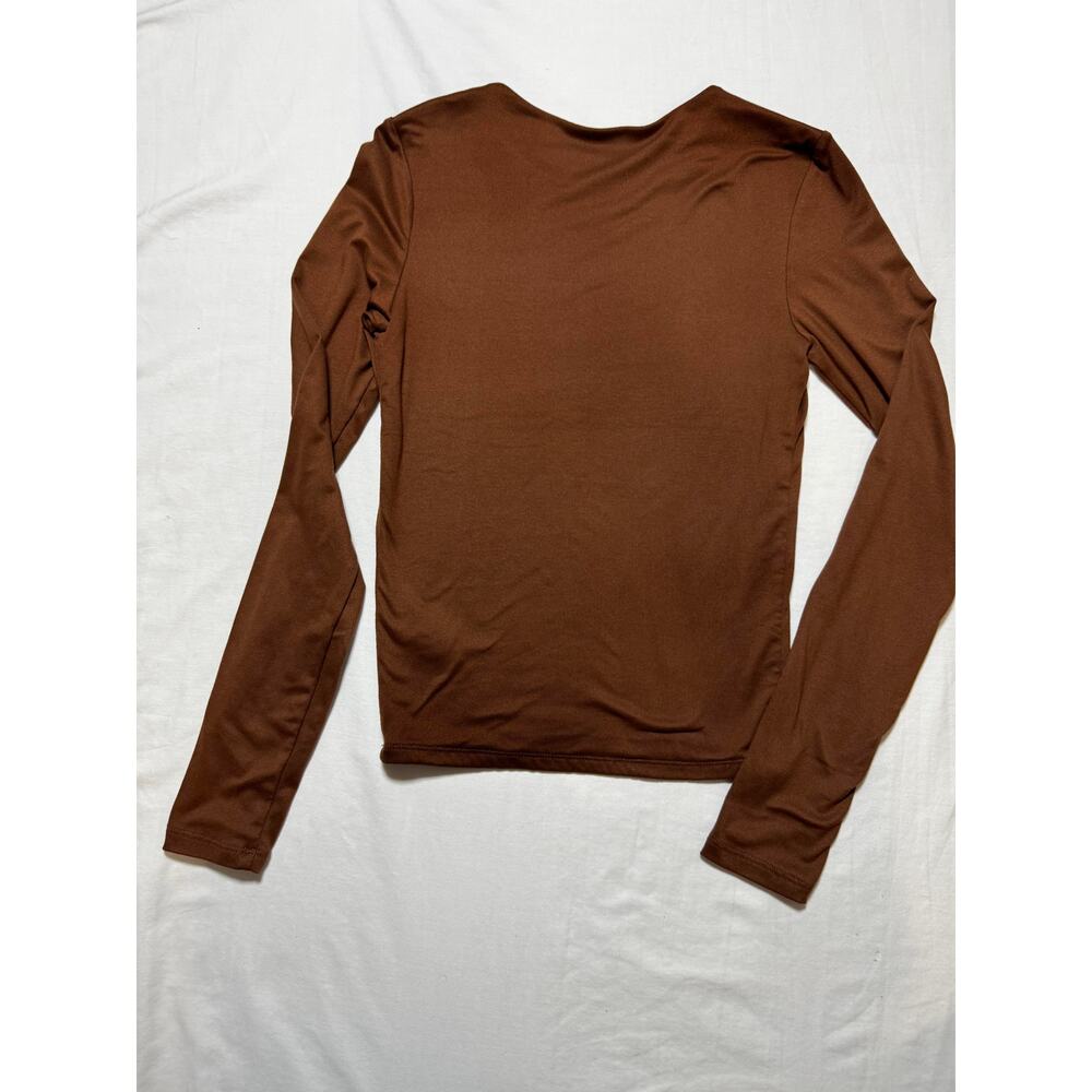 Frankee & Skylarr Brown Stretch Long Sleeve Fitted Top Small Scoop Neck - Picture 5 of 6